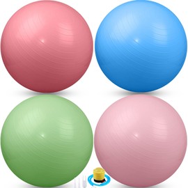 Leyndo 4 Pcs 26 Inch Yoga Exercise Ball Pilates Pregnancy Birthing Fitness Ball with Quick Pump Anti Burst for Improved Posture, Balance, Yoga, Pilates, Training(Macaron Color)