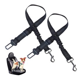 JVHLOV 33.07 inches, Pack of 2 Dog Seat Belts, Dog Safety Harness for Car, Reflective Elastic Nylon Bungee, Dog Seat Belt for All Dog Sizes (Black)
