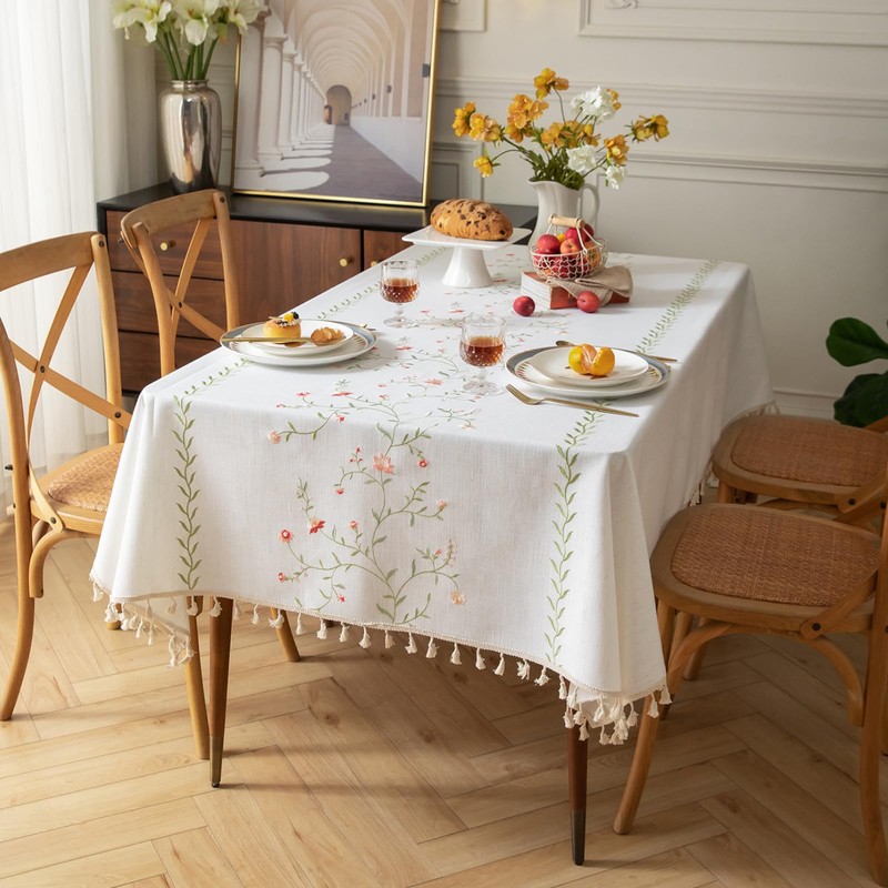 AIRCOWRIE Cotton Linen Tablecloth for Rectangle Tables, Heavy Duty Wrinkle