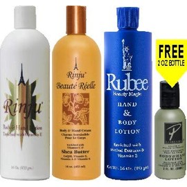 Rinju Body Hand Lotion & Beaute Reele & Rubee Beauty Magic 16oz (Set) with a free 2 oz Pla Touche lotion bottle