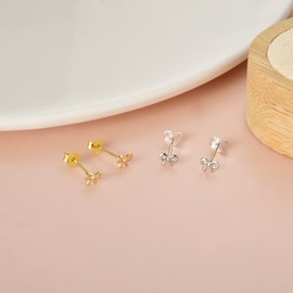 Tiny Bow Earrings for Women Cute Gold Stud Earrings Simple Minimalist Small Dainty Earrings 4mm, Brass, No Gemstone