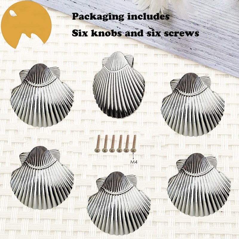 LD-YUNJIA 6 Pcs Seashell Cabinet Knobs,Single Hole Metal Knob for