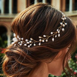 Atigy Perlen Hochzeits Haarranke Gold Haarteil Braut Haarschmuck für Damen (Gold, Einheitsgröße)