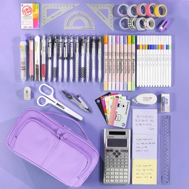 Pencil Case Large Capacity Pencil Cases for Students Kids Girls Boys, Portable Double Zipper Purple Pencil Pouch Organizer Bag School Office Aesthetic Supplies for Secondary School Teens Adults Women