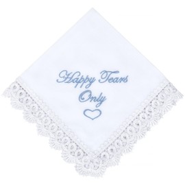 Happy Tears Only Wedding Cotton Handkerchief on Spesial Day Gift for Bride Wedding Keepsake Embroidered Hankerchief