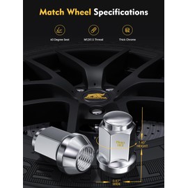 MIKKUPPA M12x1.5 Lug Nuts - Replacement for 2006-2020 Ford Fusion, 2000-2019 Focus, 2001-2023 Escape Aftermarket Wheel - 20pcs Chrome Closed End Lug Nut