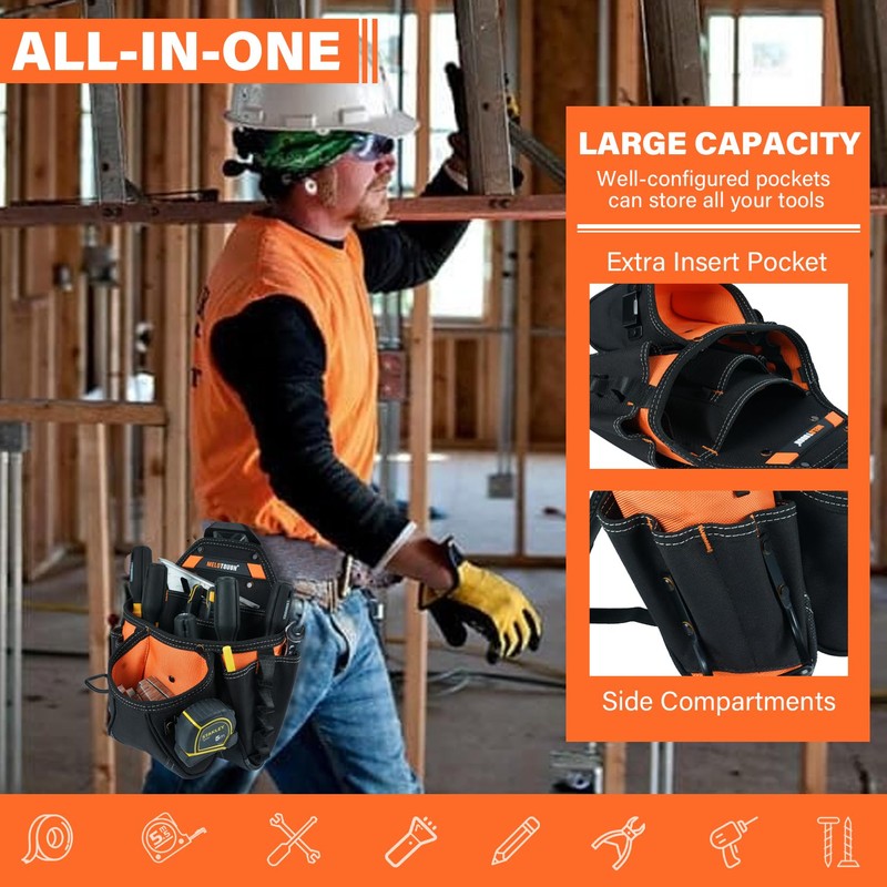MELOTOUGH Contractor Pouch Electrician Tool Pouch Nail Screw Work Framer