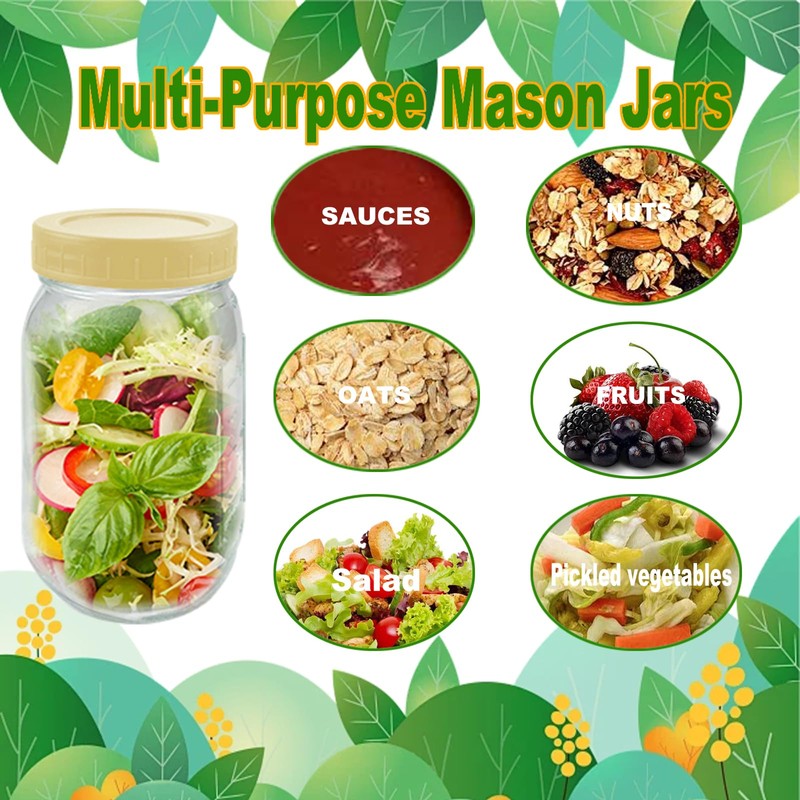 Klemon 6 Pack Glass Salad Jars with Lids Meal Prep,Salad