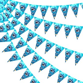 Wonmelody Shark Birthday Party Banner Decorations 3Pcs Shark Party Pennant Banner Shark Week Decorations Blue Birthday Pennant Banner Ocean Party Supplies for Beach Under The Sea 1st 2nd 3rd Party