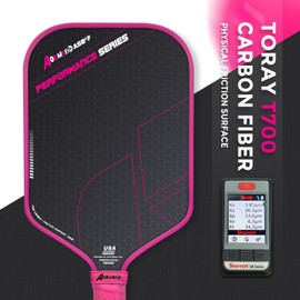 AKS Performance Series Pickleball Paddles - Toray T700 Raw Carbon Fiber Pickleball Paddle with Physical Friction Surface, 16mm Powerful Polymer Core, Good Control & Spin Shots, USAPA Approved - Pink