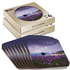 8 x Square Coasters - Milky Way Landscape Beach Cork Backed MDF Glossy Tea Coffee Accessory #51457