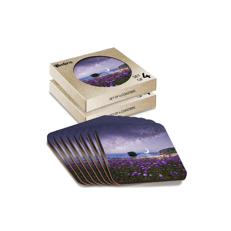 8 x Square Coasters - Milky Way Landscape Beach Cork