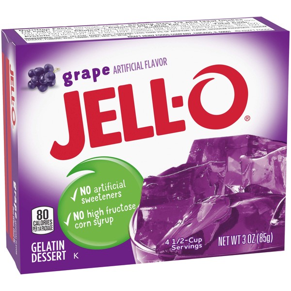 Jell-O Gelatin Dessert 3 Ounce Boxes Pack of 4 (Grape)