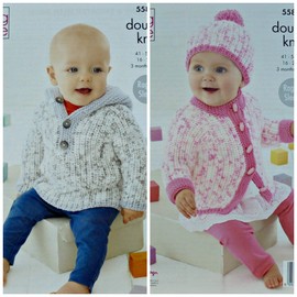 King Cole 5585 Knitting Pattern Baby Hoodie Jumper, Cardigan and Hat in Cherished DK Multicolor