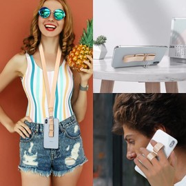 Phone Lanyard, COCASES Universal Phone Grip Finger Holder for Back of Phone, 3 in 1 Upgrade Phone Strap with Adjustable Crossbody Cell Phone Lanyard Compatible for All Phones (Gold)