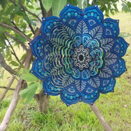 3D Mandala Wind Spinner – Lylence Hanging Wind Spinner, Yard Wind Spinners, Garden Wind Spinners, Metal Wind Spinners Outdoor – 9.9Inches（Blue）
