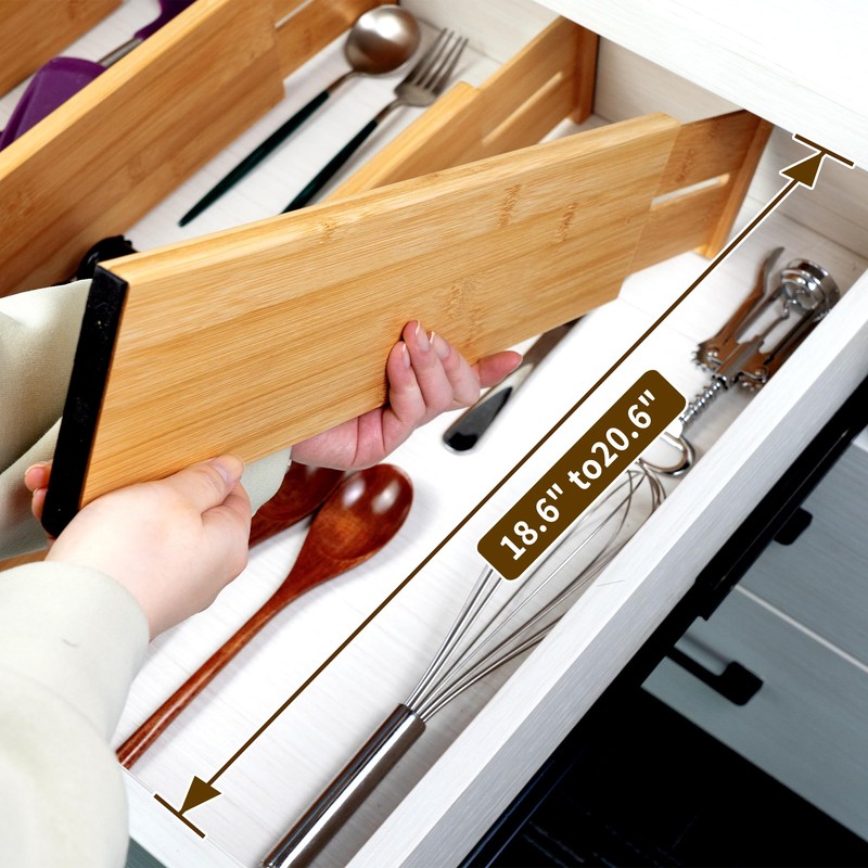 Utoplike Bamboo Drawer Dividers Large, 4'' High Adjustable Kitchen Drawer