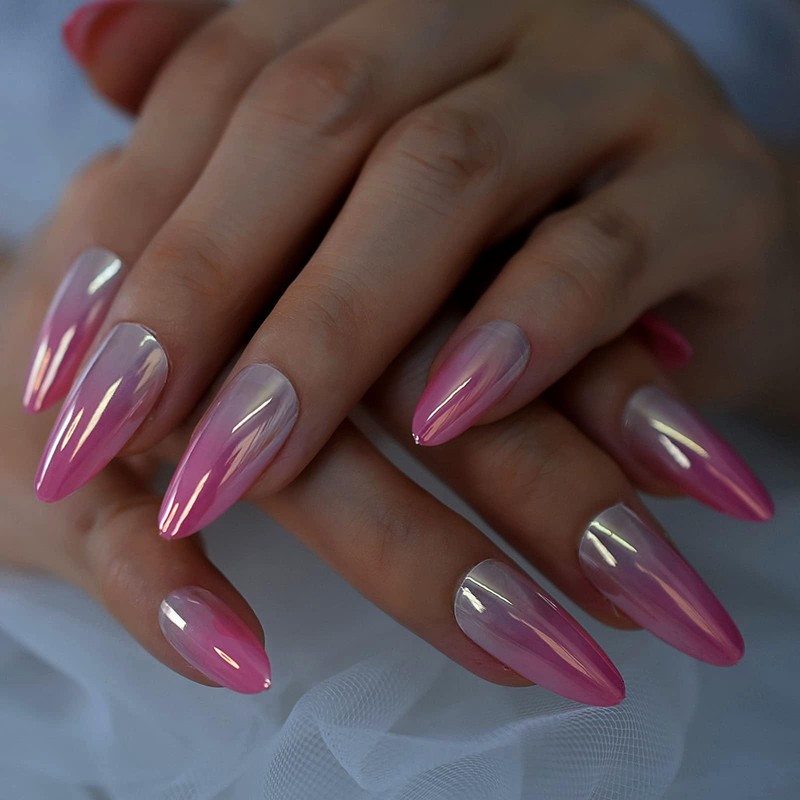 Coolnail Gradient Pink Press on False Nail Shiny Mirror Aurora