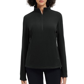 baleaf Women's Thermal Quarter Zip Pullover Polar Fleece Long Sleeve Hiking Running Warm Tops Cold Weather Gear with Zipper Pockets Black XL