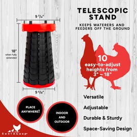 RentACoop Telescoping Stand for Chicken Feeders and Waterers; Adjusts from 3"-18"; for Round or Square Containers