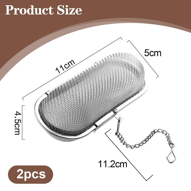 2 Piece Oval Strainer, Tea Strainer with Chain, Stainless Steel