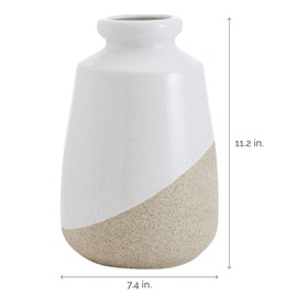 Elements 7.28x7.28x11.22 Inche White and Tan Ceramic Vase, Display with Faux or Dried Flowers and Greenery, Natural