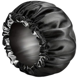 Adjustable Silky Satin Sleep Cap for Women. Bonnet is Double Sided, Light Weight & Comfortable Night hat (Dark Green, One Size) Machine Washable/Professional Dry Clean. (Black, One Size)