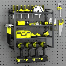 KAFAHOM Power Tool Organizer, Garage Tool Organizers and Storage,Drill Holder Wall Mount, Storage Rack for Cordless Drill, Heavy Duty Tool shelf with Screwdriver Holder/Pliers Holder/Hammer Holder