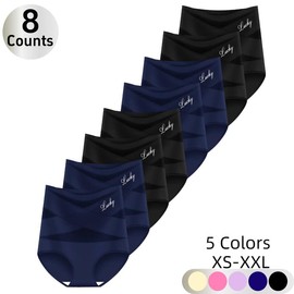4-Pack/Set High-Waist Shaping Panties for Women- Seamlesslce Silk Mesh Control Briefs, Tummy slimming & Butt LiftingUnderwear Breathable Everyday:_4 Black 4 Blue_XL