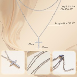 MILAKOO Multilayered Cross/Disc Pendant Necklace Choker Stackable Silver/Gold Layering Long Necklace for Women, Stainless Steel, No Gemstone