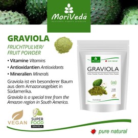 MoriVeda® Graviola Pulver Extrakt – 100% natürlich I Graviola Frucht-Extrakt, reich an Vitaminen & Antioxidantien I Graviola in erstklassiger Qualität I Vegan & Glutenfrei (1x120g)