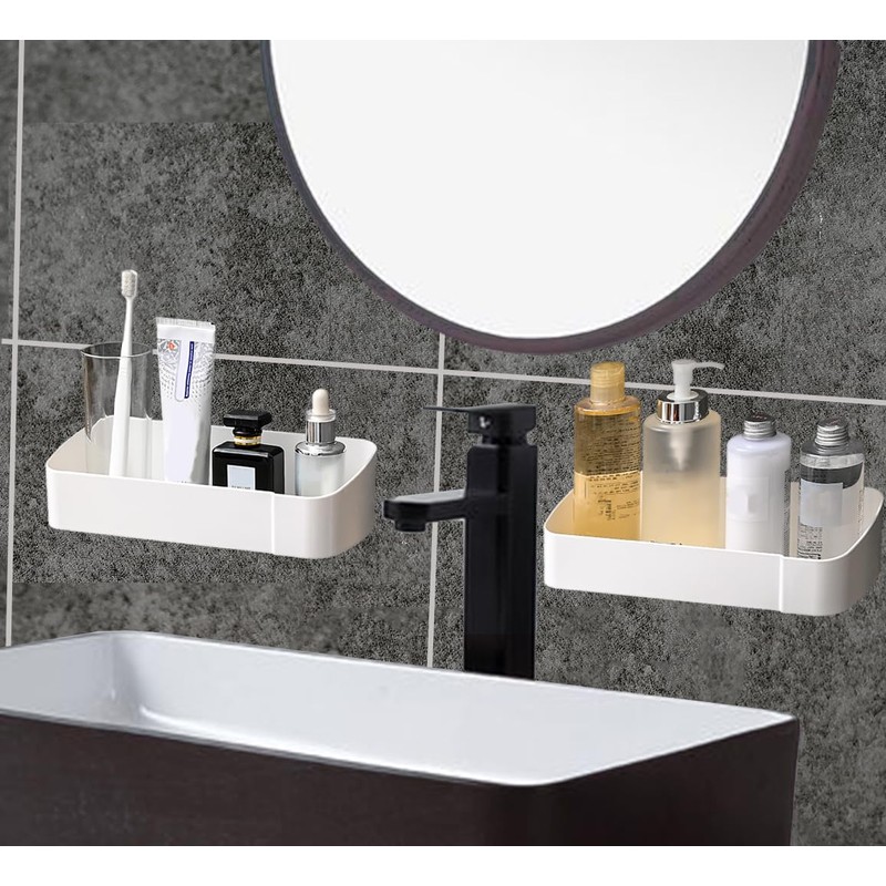 Fineget Plastic Shower Caddy Adhesive Wall Shower Shelves for Bathroom