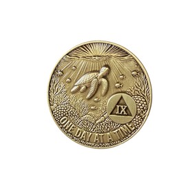 Sea Turtle 9 Year AA Antique One Day at A Time Seaturtle Medallion Serenity Prayer Chip