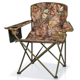 Oversized Camping Chairs,Padded Folding Chair with Arms,Hunting Chair for Adults w/Cup Holder & Carrying Bag,Portable for Fishing,Picnic,Supports 350 LBS,Camouflage