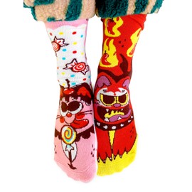 Purrty Sweet & Feline Spicy Magical Mismatched Wizard Unicorn Cats Socks - Adult Large
