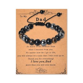 Fathers Day Birthday Gifts for Dad Daddy Black Beads Bracelet for Men Thank You Dad Father Gift from Daughter Son Best Dad Papa Ever Gifts for Bonus Dad Father In Law Gift Tiger Eye Bracelet