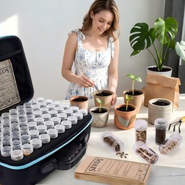 120 Slot Seed Storage Organizer Box, Hard Shell Seed Saver Kit with 25 Envelopes, Silicone Funnel & Tweezers, Light-Blocking Moisture-Resistant Seed Container for Vegetable Flower Herb Garden Seeds