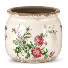 Ninehaoou Vintage Planter Large Ceramic Plants Pot Beige Pink French Rose Ice Crack Cottage Scroll Vase Flower Vase Pot Indoor Plants Home Kitchen Decor Farmhouse Antique Decorative Gifts