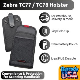 Generic Belt-Clip Holster for Zebra TC77/TC78 Android Scanner Handhelds, New!