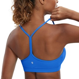 CRZ YOGA Women's Butterluxe Padded Sports Bra - Low Impact Y Back Strappy Bra Racerback Spaghetti Straps Gym Yoga Bras Sparkle Blue M