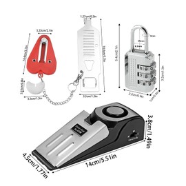 Upgrade Door Stop Alarm, Door Stopper Alarm Wedge & Padlock Numbers Triple Protection with Alarm Function 120 dB Burglar Alarm System for Personal Protection of Home Hotels