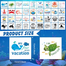 Teling 36 Pcs Iron on Decals Baby Shower Games Iron on Transfers Stickers Patches Baby Bodysuit Making Bibs Decorating Kit Patch Maker for Gender Reveal T Shirt(Ocean Theme)