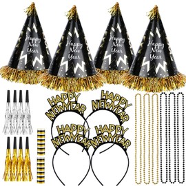 2024 Happy New Year Party Decorations 26pcs New Year's Eve Party Supplies Includes Top Hats, Tiaras and Bead Necklaces Party Favors Supplies for New Year