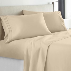 YIYEA Twin Sheets Set, Luxury 1800TC Hotel Quality Double Brushed Microfiber Bed Sheets for Twin Size Bed, Extra Soft, Deep Pocket, Shrinkage and Fade Resistant, 3PC (Twin, Cream)