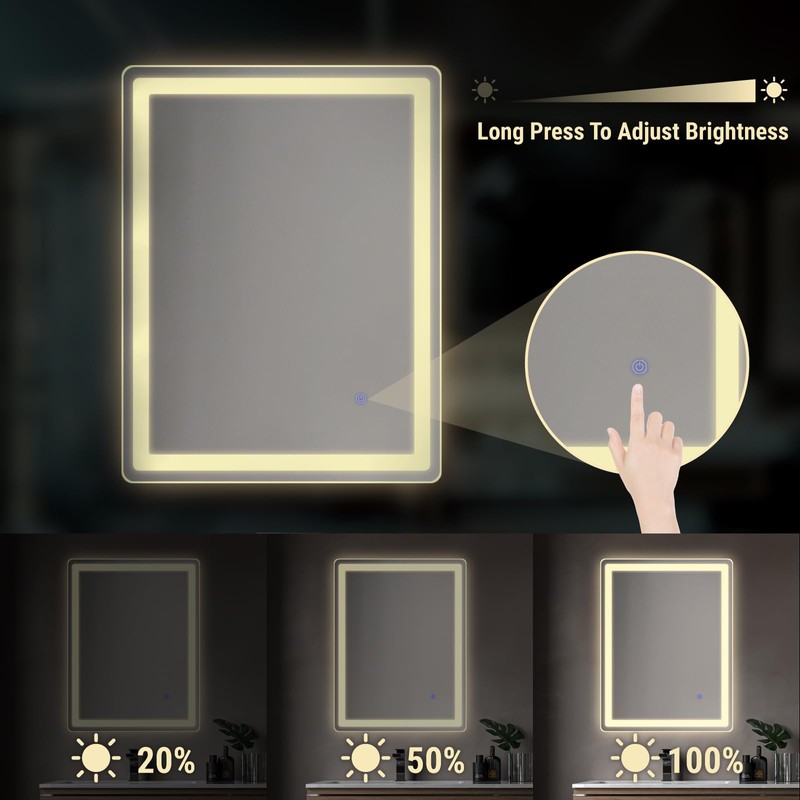 LED Bathroom Mirror Rectangle 24x32 Luxury Warm Light Vanity Premium