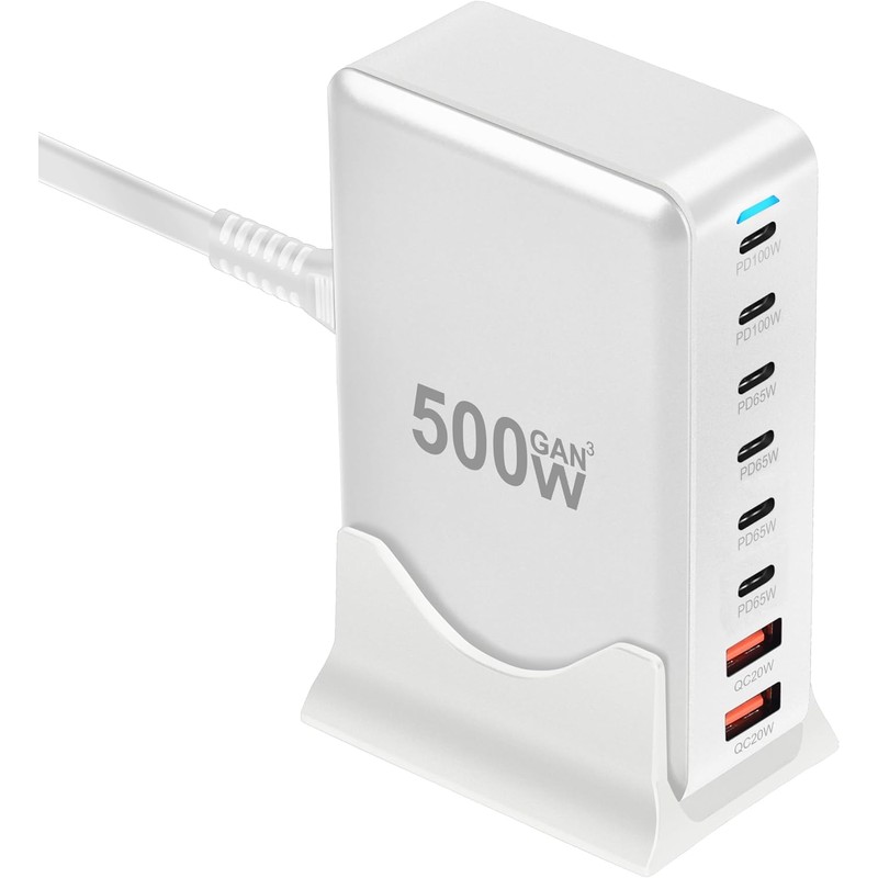 [2025 GaNFastⅢ 8 Ports 2 x Single 100W] 500W Charger,