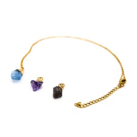 AB India Crafts Zodiac Sign Gift Set 3 Gemstone Pendant with Chain 18 K Gold-Plated in Om Jewellery Bag Protection Energy Happiness, Gemstone, Aquamarine Amethyst Labradorite