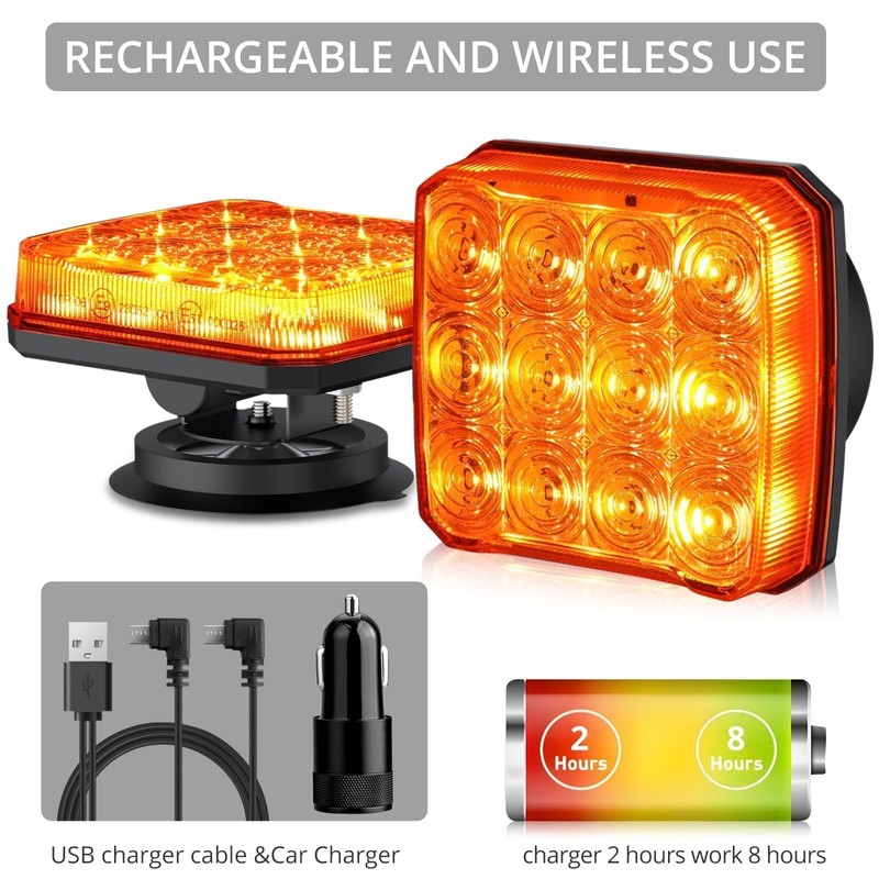 Justech 2 PCS 12 LED Rechargeable Square Emergency Flashing Lights,