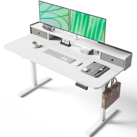 TRALT Electric Standing Desk 48 Inch Height with 2 Drawers-Adjustable Height Desk with Storage Shelf - Sit Stand Up Workstation (White, 48X24 Inches)