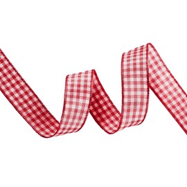 JaoZuyard Red Gingham Ribbon 5/8 inch X 25 Yards Plaid Ribbon Polyester Woven Edge Flower Fabric for Wedding Invitations Bridal Bouquets Party Decoration Gift Wrapping Bow Making Ribbons